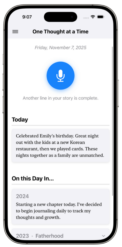 One Thought Journal App Interface